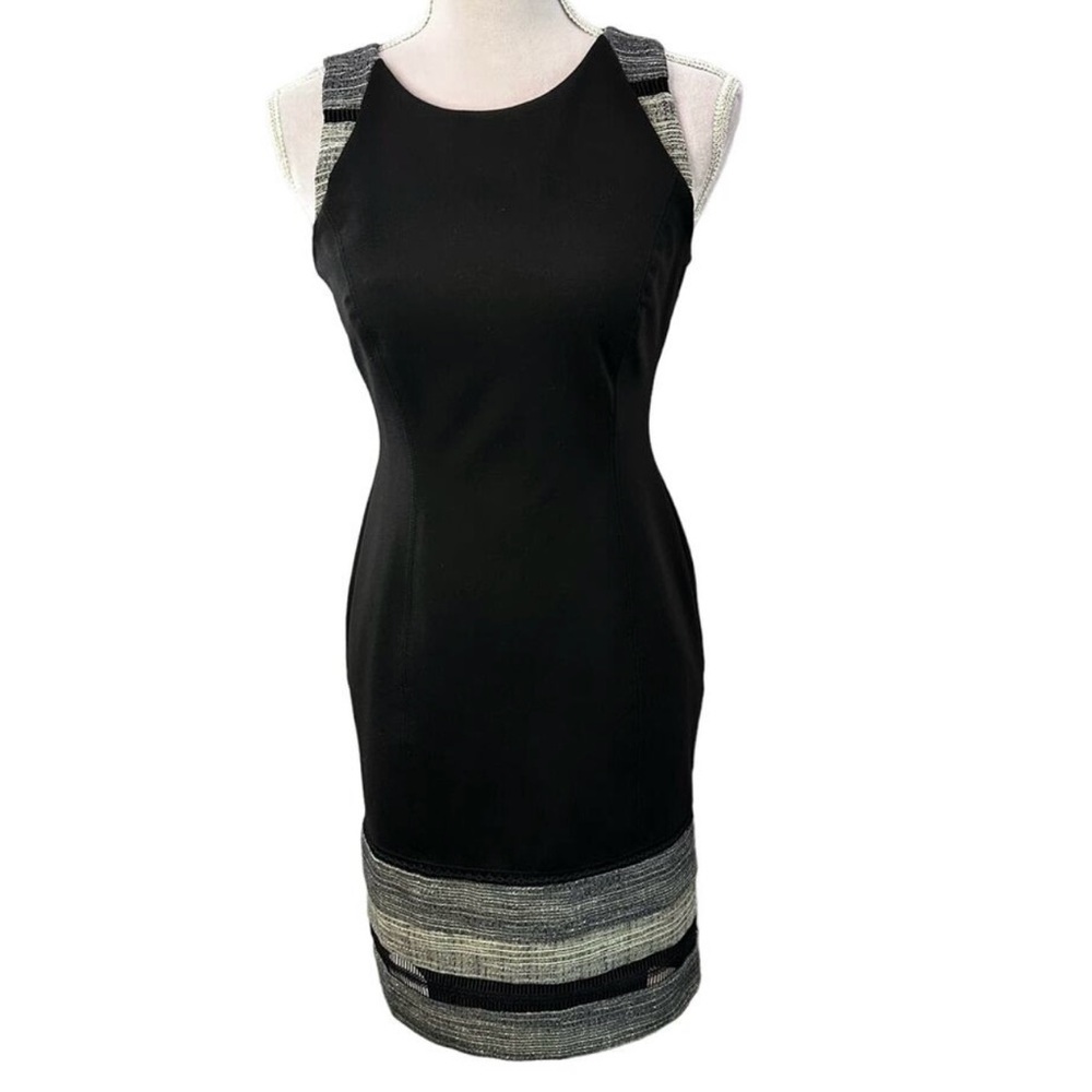 WHBM Black Dress w/ Gray Tweed Trim Sz 4P